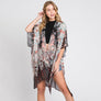 DIONA J ABSTRACT PAISLEY FLOWER PRINT KIMONO CARDIGAN ONE SIZE COLOR BLACK