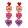 3-Tier Conversation Hearts Seed Bead Handmade Embroidery Jeweled Drop Earrings