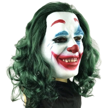 New Joker Mask Clown Green Hair Wig Latex Face Mask Halloween Costume Cosplay Party