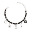 Anklet Black Woven Silver Chain Camellia Charms