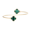 Bangle Gold Green Clover Open Bracelet for Women
