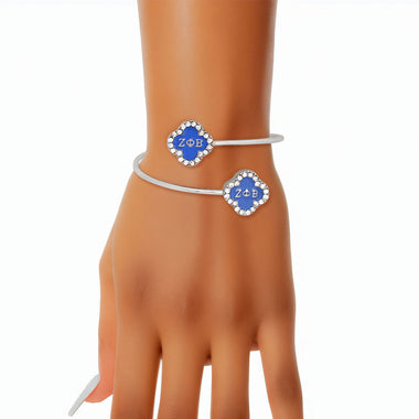 ZPB Sorority Rhinestone Blue Clover Open Bangle
