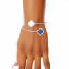 ZPB Sorority Blue White Stone Clover Open Bangle