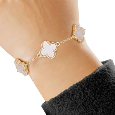 Bracelet Gold White Quatrefoil Clover 5 Motifs