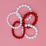 DST Red White Pearl Stretch 5 Pcs Bracelets Women