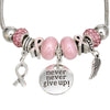 Breast Cancer Silver Never Give Up Charm Bracelet