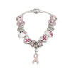 Breast Cancer Silver Hope Ribbon Charm Bracelet