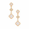 Dangle Gold White Quatrefoil Rhinestone Earrings