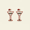 Stud Silver Tipsy Santa Red Martini Xmas Earrings