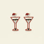 Stud Silver Tipsy Santa Red Martini Xmas Earrings