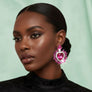 Stud Fuchsia Pink Crystal and Glass Heart Earrings