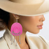 Fish Hook Fuchsia Cowgirl Hat Fringe Earrings
