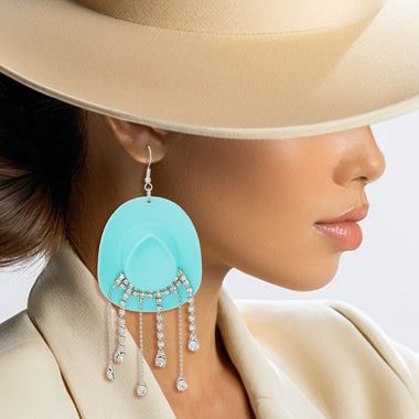 Fish Hook Turquoise Cowgirl Hat Fringe Earrings