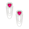 Dangle Fuchsia Crystal Heart Cascade Earrings