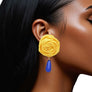 SGRHO Gold Rose Blue Pearl Teardrop Stud Earrings