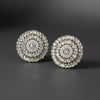 Clip On Pink Green Glass Teardrop Round Earrings