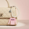 Keychain Pink White Stripe COCO Shirt Pearl Clip