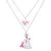 Breast Cancer Silver Chain 2 Pcs Pink Ribbon Pendants