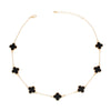 Necklace Gold Black Quatrefoil Clover 7 Motifs