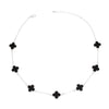 Necklace Silver Black Quatrefoil Clover 7 Motifs