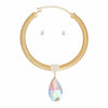 Omega Chain Pave Heart Aurbo Teardrop Pendant Set