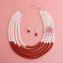 Luxe Red White Pearl Delta Soror Necklace Set