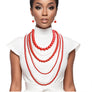 Red White Pearl Long 7 Row Necklace