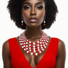 DST Alternating Red White Pearl 5 Strand Necklace