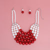 DST Chunky Red White Pearl Bib Necklace Set