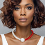 DST Sorority Red White Pearl Glass Bead Necklace