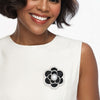 Brooch Black Camellia Flower Silver Pin for Women