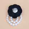 Brooch Black Flower Draped White Pearls Pin