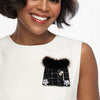 Brooch Black Tweed Fur Collar Sweater Camellia