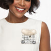 Brooch White Tweed Fur Collar Sweater Camellia