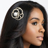 Brooch Clip Black Pearl Chain Edge Camellia Flower