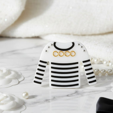 Brooch Hair Clip White Black Stripe COCO Shirt Pin