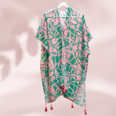 AKA Sorority Pink Green ColorBlock Swirl Kimono