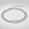 Silver Steel Princess CZ Cuban Chain Bracelet