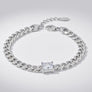 Silver Steel Princess CZ Cuban Chain Bracelet