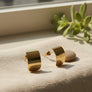 18K Gold Steel Curved Rectangle Disc Stud Earrings
