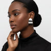 Stainless Steel Curved Oval Disc Earrings