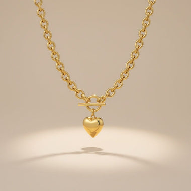 Gold 18K Steel Toggle Heart Rolo Chain Necklace