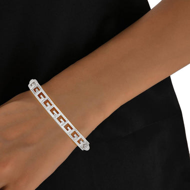Bangle Sleek Classic Greek G Pave Silver Bracelet