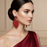 Drop Red Rhinestone Encrusted Leaf Earrings