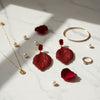 Drop Red Rhinestone Encrusted Leaf Earrings