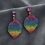 Drop Rainbow Rhinestone Encrusted Leaf Earrings