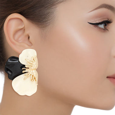 Studs Black Midnight Bloom Triple Petal Earrings