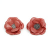 Stud Mauve Faux Leather Petal Flower Earrings