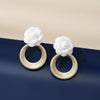 Drop White Rose Felt Petal Ribbed Ring Earrings