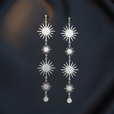 Dangle Silver Sunburst Celestial Earrings